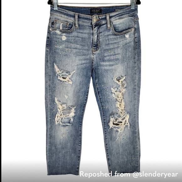 Judy Blue Multi Color Plaint Splash Destroyed Denim Boyfriend Fit Jeans sz 28 - Picture 1 of 12